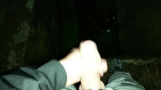 Night cumshot to the river canal - wearing camo pants