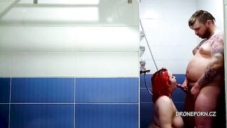 Redhead BBW fucking in the shower