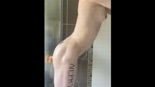 Beautiful teen trans girl discover her dildo in the bathroom