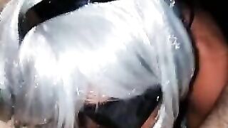 Cosplay 2B Nier Automata lick and suck mature man