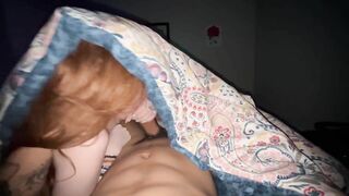 POV getting head from a college redhead nympho in her parents bed! Gotta stay quiet!!!!