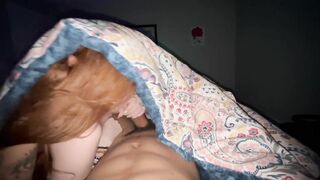 POV getting head from a college redhead nympho in her parents bed! Gotta stay quiet!!!!