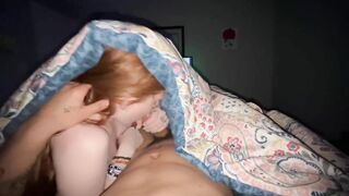 POV getting head from a college redhead nympho in her parents bed! Gotta stay quiet!!!!