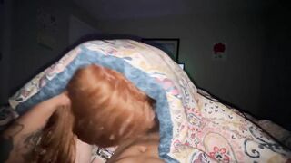 POV getting head from a college redhead nympho in her parents bed! Gotta stay quiet!!!!