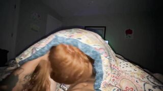 POV getting head from a college redhead nympho in her parents bed! Gotta stay quiet!!!!