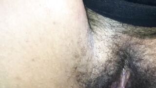 Filling her tight pussy with my black dick on a condom