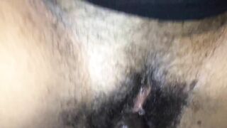 Filling her tight pussy with my black dick on a condom