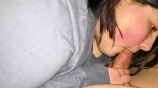 Filthy whore makes a messy dick sucking with deep throating and gagging