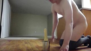 Cute Slim Nerd Sucking and Riding a Dildo