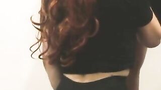 Redhead sucking cock on her knees until he came in her face.