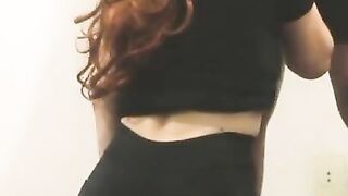 Redhead sucking cock on her knees until he came in her face.