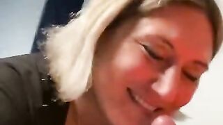 Hot blonde almost swallows every drop