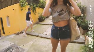 Myaomai braless walk in crop top underboobs