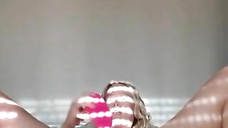 Busty blonde fucks her pussy with a hairbrush