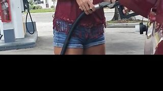 Boobs out at gas station