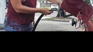 Boobs out at gas station