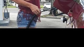 Boobs out at gas station