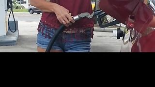 Boobs out at gas station