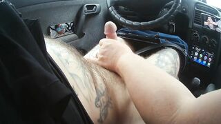 bitch jerks off my dick in the car until I cum