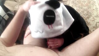 Gave in the mouth of a cute kigurumi panda!