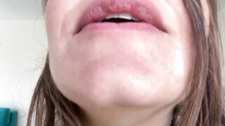 Wild open mouth. Giantess vore fetish. Teeth, tongue close view