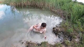 Unshaved Brunette Rubbing her Pussy with a Mud