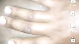 Petite ebony pussy wet taking backshot with thumb in her ass