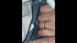 Handjob with hangover step son make him cum under blanket