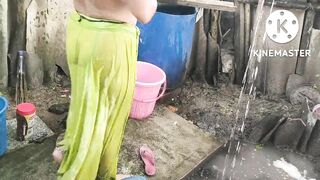 Indian house wife bathing anita style