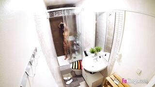 Caught in the shower! Luscious petite Moli enjoys a good fuck