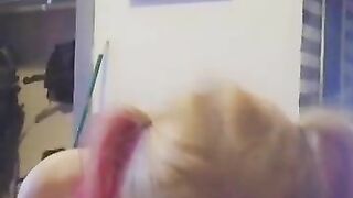 Cute Blonde milf with pigtails sucks dick