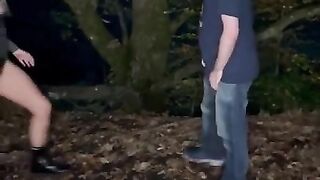 Large hairy midget gets a ball busting in the woods