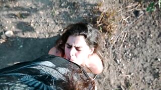 Wren gets rough deepthroat, spanking and throat pie outdoors