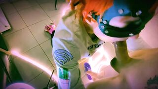 Sweet blowjob to calm music from a girl with red hair and green eyes who likes to get sperm