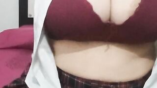 I get very horny from class, and I play with my big tits