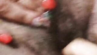 Bbw wife plays with her hairy pussy