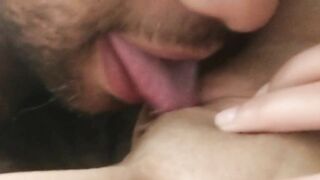 Eating her sweet latina pussy right after we shower, the giving her up close pussy fuck POV