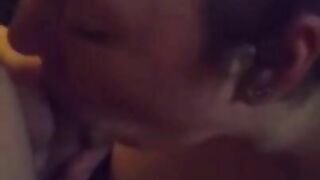 Milf getting cum on tongue and tits