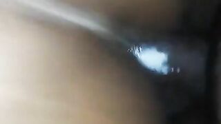 Cumming hard on his dick from backshot