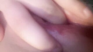 Little slut fingers her tight pussy till she cums