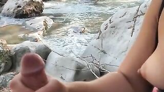 Outdoor Fun By The River With Sexy Brunet, Best Cum Views???? Is This Handjob Paradise? 4K