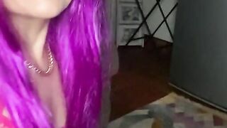 Pink play suite, purple hair, wet ????