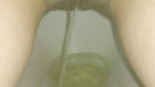 Russian mistress piss in your mouth, hairy pussy, close up pissing girl