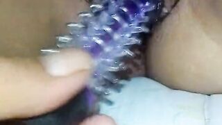 Masturbating my stepsister's pussy with a vibrator rich ass