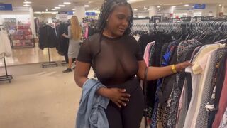 Wearing a see through shirt at the mall