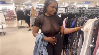 Wearing a see through shirt at the mall