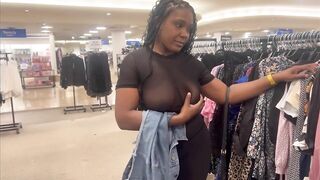 Wearing a see through shirt at the mall