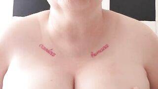 Busty fat slut sucks her tits. sexy voice. Amateur sub Spanish slut milf. Shaved head.