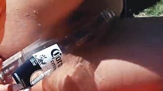 Girl drinks beer in the park. She rubs her pussy until she cums. Real Squirt Orgasm