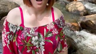 Redhead Plays With Lush Toy At The Creek!